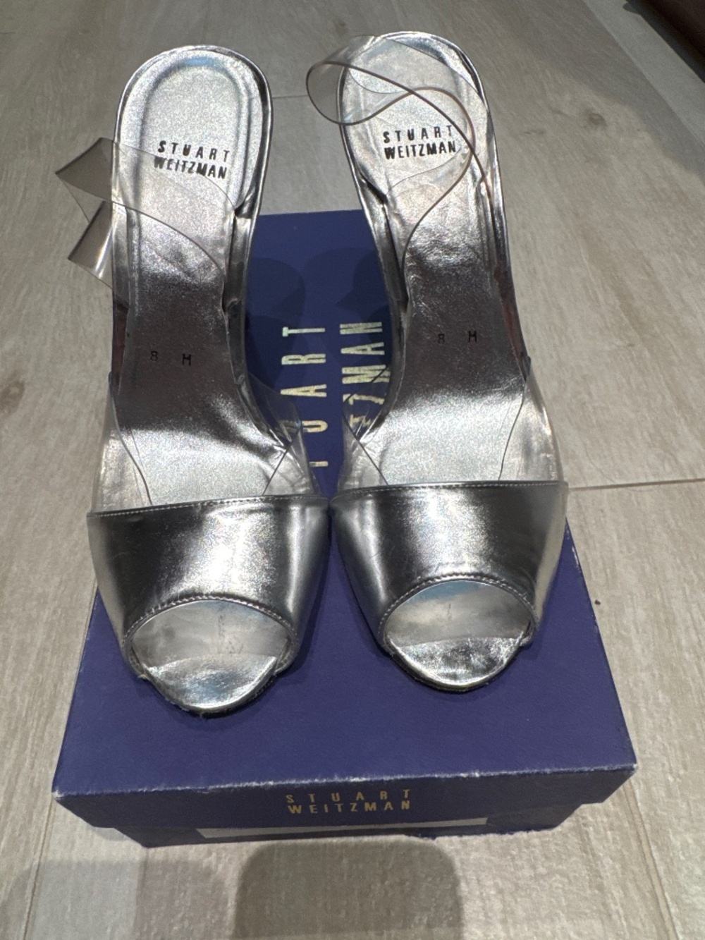 Stuart Weitzman Silver Wedge Heels with Clear Straps - Size 8